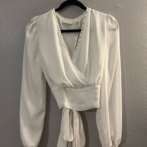 Eva Mendes white blouse long sleeve slit back design meet up or pick up only